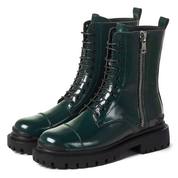 

2021 new winter ankle boots women's shoes genuine leather new winter lace up handsome women's motorcycle boots femme, Black