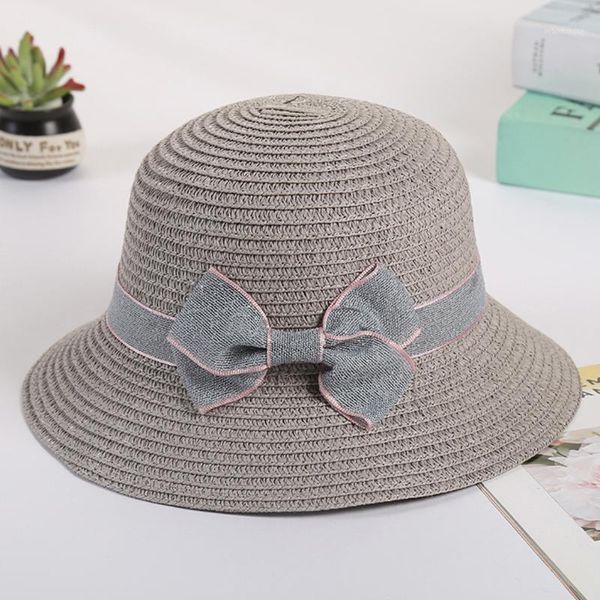 

Outdoor Fashion Hiking Wide Brim Bowknot Women Hats Simple Summer Adults Kids Sun Protection Beach Vacation Straw Cap1, Blue;gray