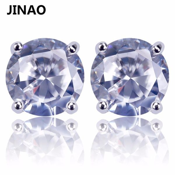 

jinao gold/silver color plated micro pave 6mm big cz stone lab d stud earrings with screw back hip hop jewelry for women men, Golden;silver