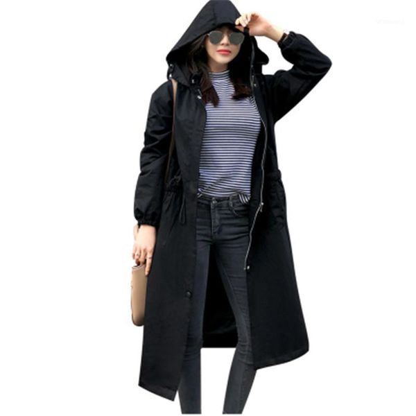 

women windbreaker casual hooded long coats plus size female korean loose plus size 5xl chic windbreaker jacket spring autumn t141, Tan;black