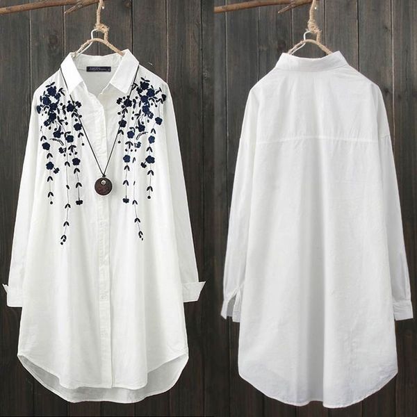 

elegant print shirt women's casual blouse zanzea fashion button down floral blusas female lapel work blusas plus size tunic y200622, White