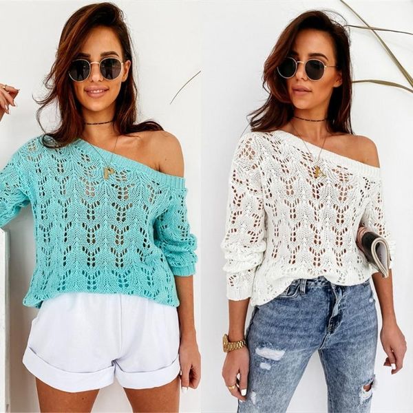 

женщины с длинным рукавом вязаный свитер sexy полые из сыпучих пуловер туники топы slounchy jumper streetwear, White;black