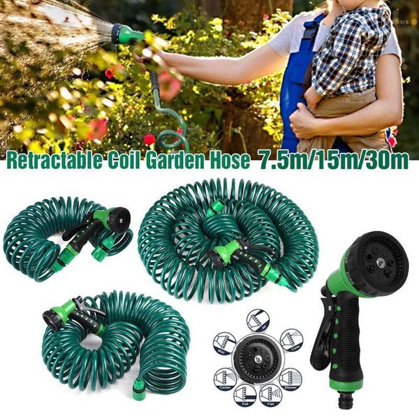 

7.5m/15m/30m car wash tool retractable coil garden hose pipe expandable reel spray hose tap connector with spray nozzle1
