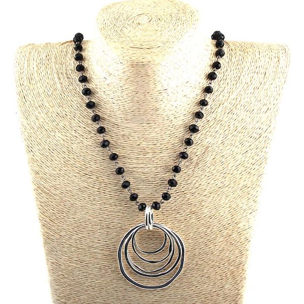 

pendant necklaces fashion bohemian jewelry glass crystal chain circle metal necklace for women ethnic, Silver