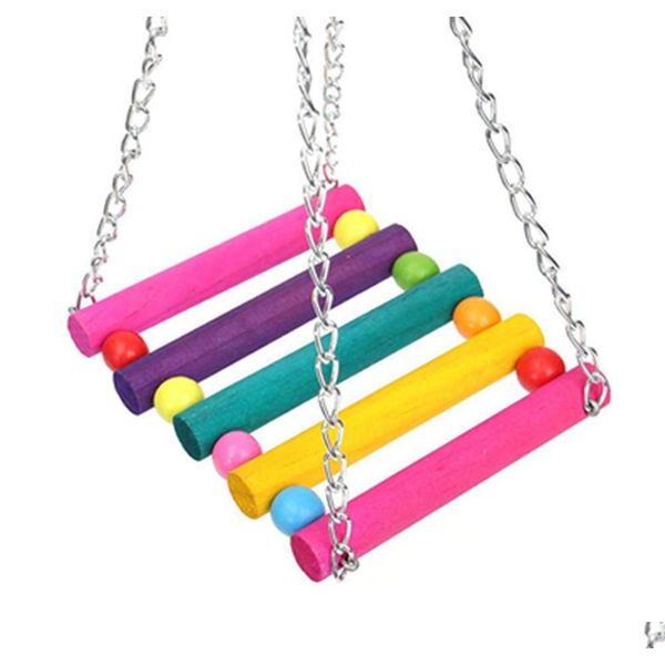 

natural wooden parrots swing toy birds perch hanging swings cage with colorful beads bell qyllgw packing2010