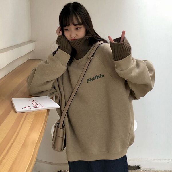

2021 new neck sweatshirts for women cotton women's letter impression sleeve hoodies oversized vintage sweater yt80233 iiwe, Black