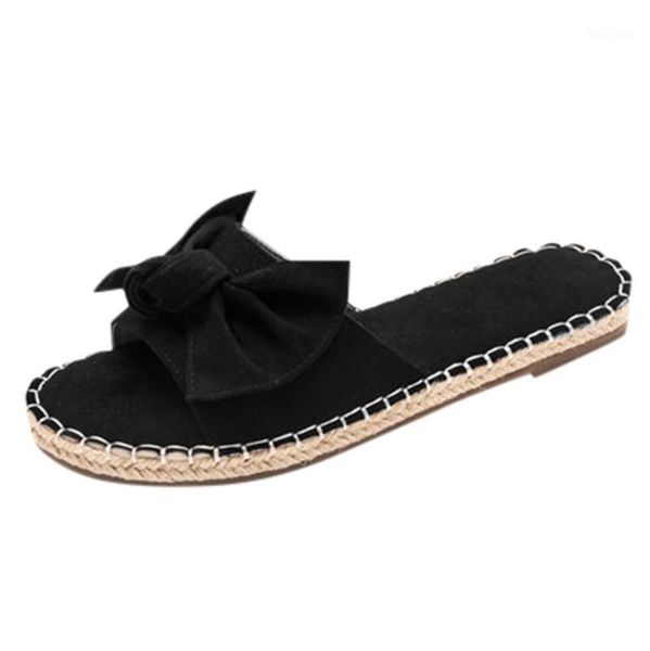 

sagace slippers women outdoor flat soft bottom slippers striped print bow design canvas summer fashion bow woven straw shoes1, Black