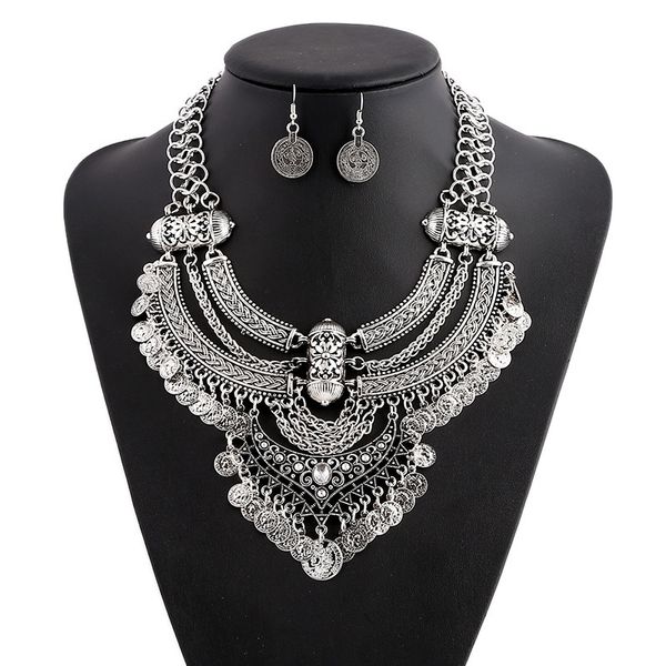 

lzhlq vintage bohemia ethnic maxi statement necklace women jewelry personality show necklaces pendants factory sale collares 201013, Silver