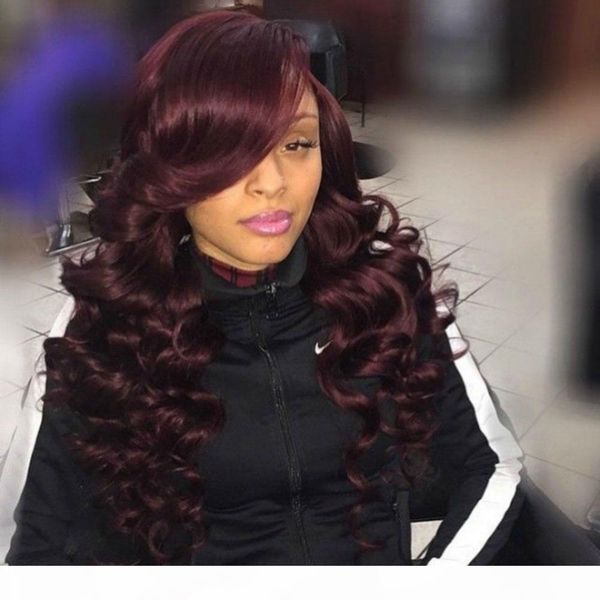 

burgundy red 13x4 lace front human hair 99j colored loose human hair for black women pre plucked remy 150, Black;brown