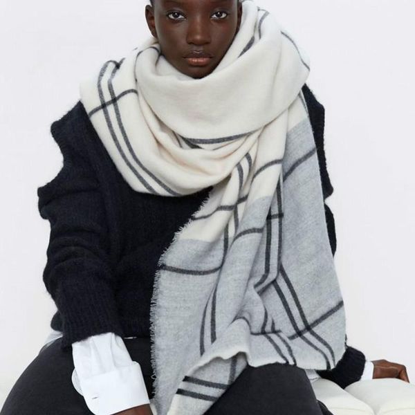 

195*80cm autumn winter female wool plaid scarf women blanket cashmere scarves wide lattice long shawl wrap warm tippet drop ship, Blue;gray