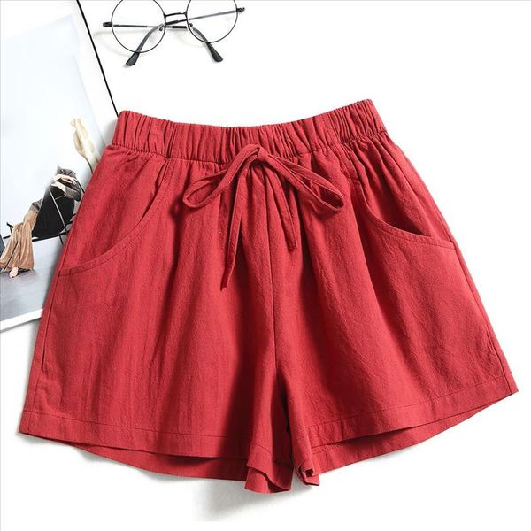 

fashion shorts for women summer drawstring solid color casual beach elastic waist pocketed shorts ropa mujer k56, White;black