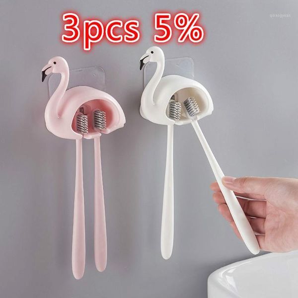 

1pcs cartoon suction cup toothbrush holder flamingo sucker 2 position toothbrush hooks bathroom accessories wall mounted holder1