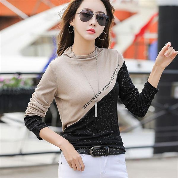 

негабаритная футболка femme с длинным рукавом футболки женской одежды poleras mujer де moda 2020 половины водолазки тенниски женщины топ, White