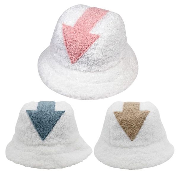 

winter fuzzy plush bucket hat harajuku arrow symbol panama fisherman cap m7dd, Blue;gray
