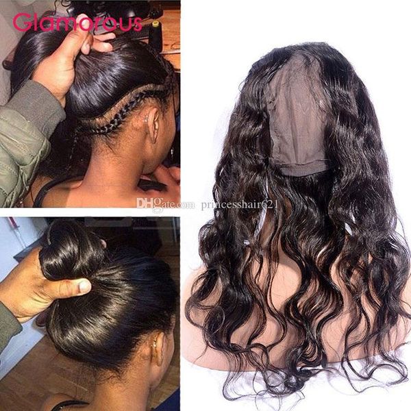 

glamorous brazilian virgin hair body wave 360 frontal closure peruvian malaysian indian human hair 360 frontals round lace closure with cap, Black;brown
