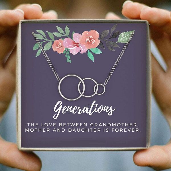 

chains generations interlocking three circles chain necklace for women gift grandma mom granddaughter christmas family jewelry, Silver