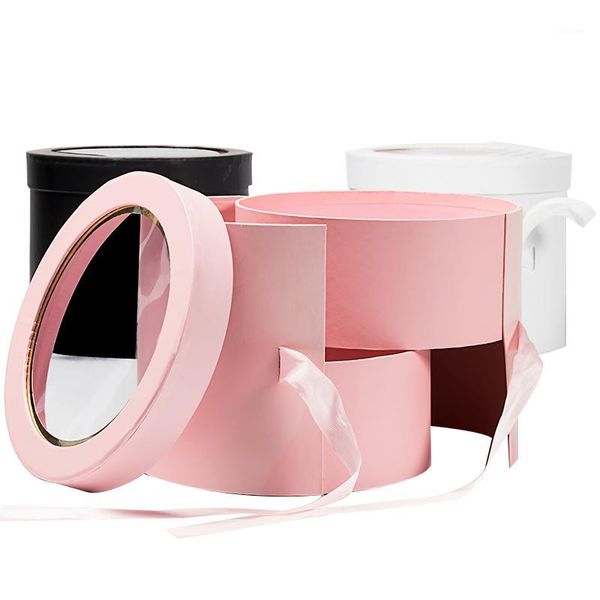 

double layer round flower paper boxes rose bouquet gift packaging cardboard box with ribbons decor paperboard bouquet boxes dec1