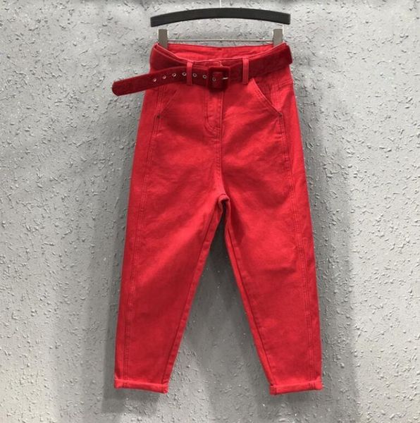 

2021 spring fall brem high-waisted for red woman nine fashion ladies plus size 5xl deniharem p756 pants vp48, Black;white