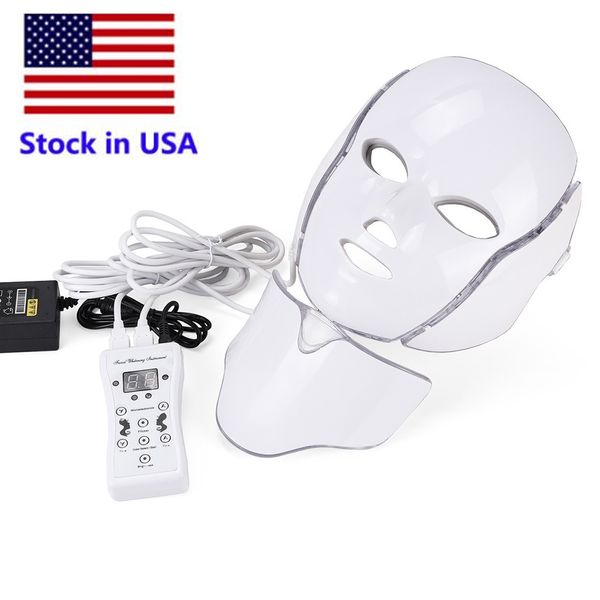 

stock in usa 7 color led mask light therapy face beauty machine led facial neck mask with microcurrent led skin rejuvenation ing