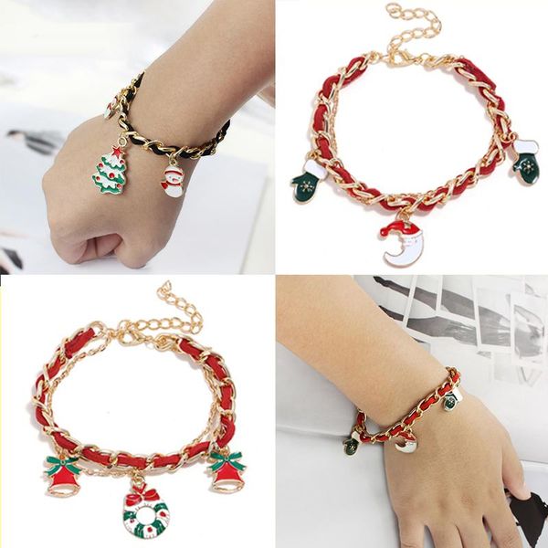 

new christmas bracelet santa claus snowman bell gloves christmas tree bracelets for women gift xmas new year's jewelry, Black