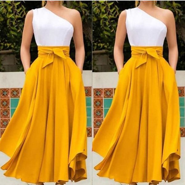 

2020 women's skirt one shoulder sleeve 2020 women's long skirt one shoulder sleeve dress long dress 32cgl, Black;gray
