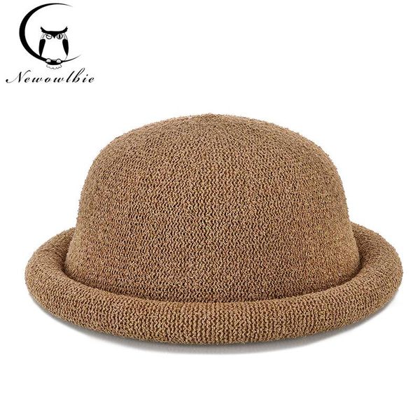 

fibonacci 2020 new female mushroom brim fedoras cotton linen knit summer autumn trilby hat dome bowler women fedora hats, Blue;gray