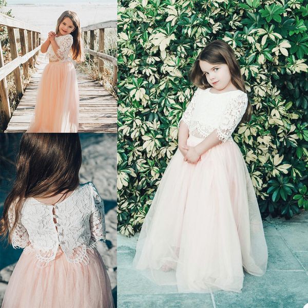 

cute flower girl dresses two piece lace tassel kids birthday party dress custom made girls pageant gowns, White;blue