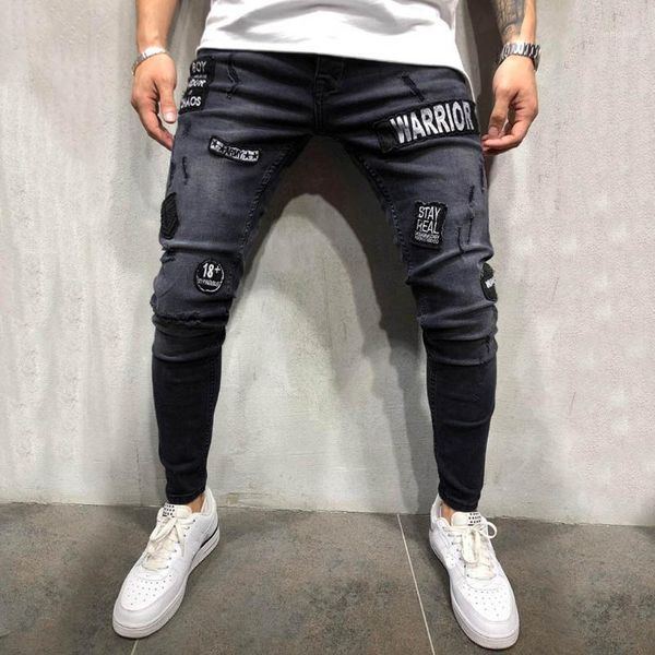 

2020 new mens stretch denim pant distressed ripped freyed slim fit pocket jeans trousers 3.221, Blue