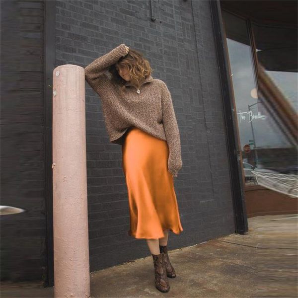 

orange straight skirts for wome swing length causal skirt fall winter skirts jupe casual high waist halloween jupe, Black