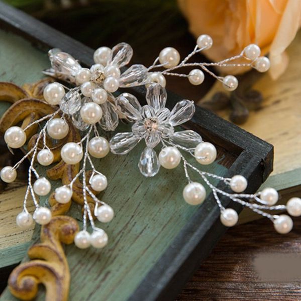 

ladies simple headwear pearl crystal flower hair clips women barrette girls hairpin bridal wedding prom hair accessories, Golden;silver