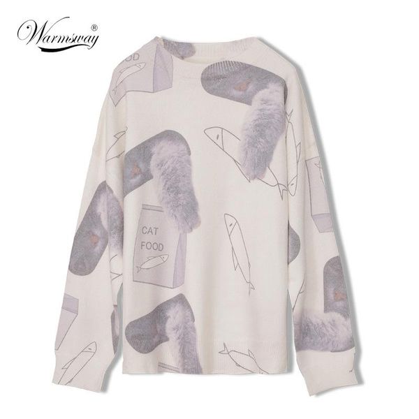 

women's sweater lazy style cartoon fish oversized o-neck knitted pullover long sleeve casual female clothes c-307, White;black