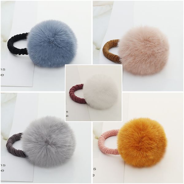 

10 colors cute furry ball hair ties soft hairballs headband elastic rubber band fashion hair accessories for children girls gift, Slivery;white
