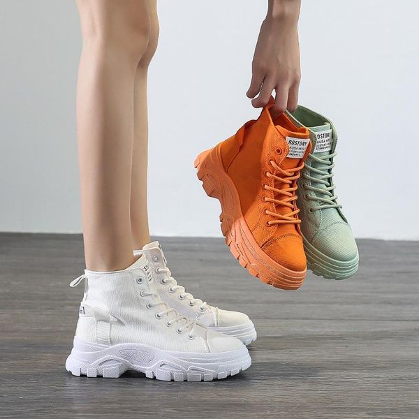 

2021 autumn women boots fashion canvas ankle boots warm high platform 6cm heels cool girl botas, Black