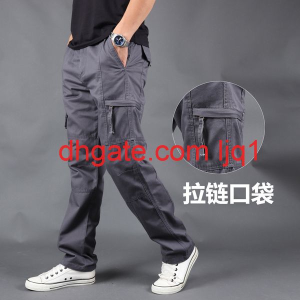 

new casual pants men's spring autumn large size multi pocket overalls men's fashion brand straight tube loose sports pants, Black