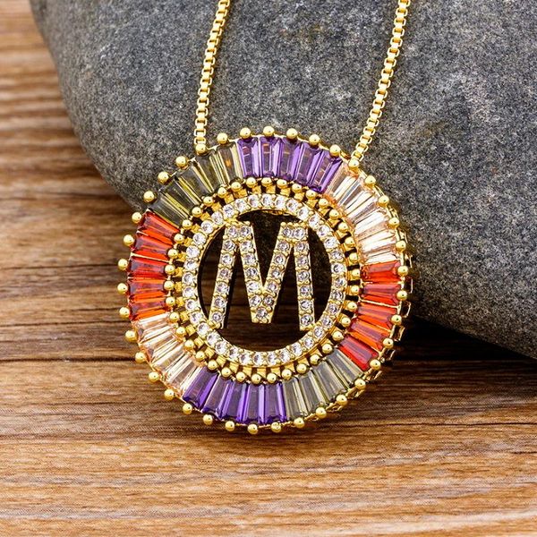 

new arrival gold color micro pave rainbow cz cubic zirconia a-z initials letter pendant necklaces for women girls fine jewelry, Silver