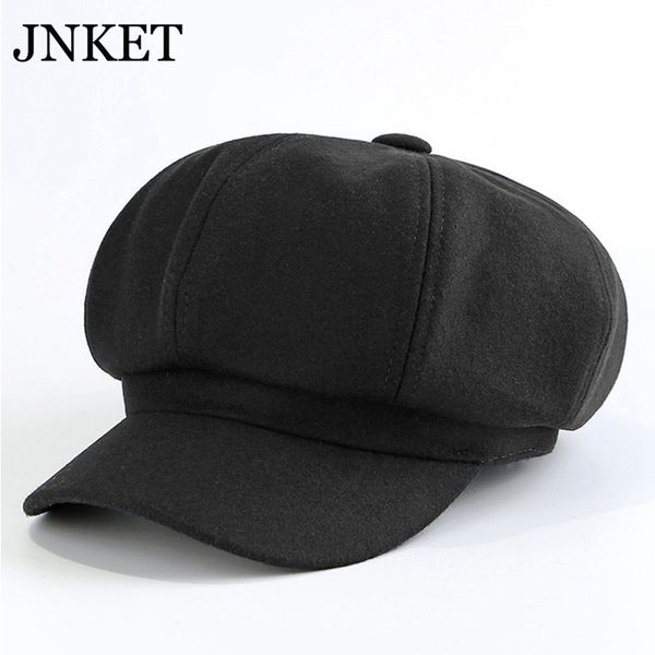 

berets jnket fashion autumn winter women's beret hat octagonal cap casual men's peaked gatsby pumpkin woolen cloth hats, Blue;gray
