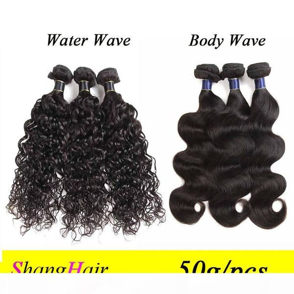 

brazilian water wave unprocessed virgin human hair bundles peruvian malaysian indian body wave remy human hair weaves wefts 50g pcs, Black