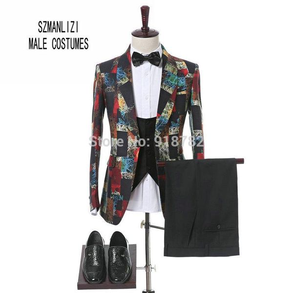 

men's suits & blazers terno masculino 2021 elegant brand suit slim fit shawl lapel printed blazer tuxedo groom men with pants mens wedd, White;black