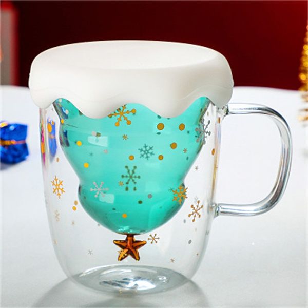 

christmas tree star cup lovely double deck glass cup transparent water cups coffee mug home and office popular style 23af h1