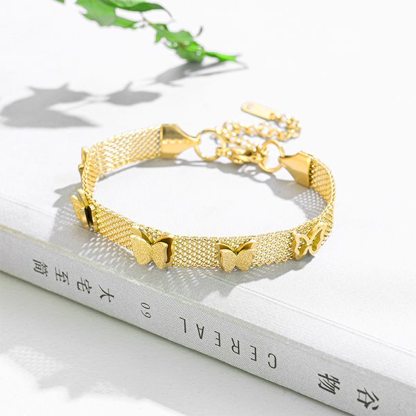 

316l stainless steel 3 colors 2 layer matte butterfly mesh chain bracelets 2021 new for women fashion party jewelry, Golden;silver