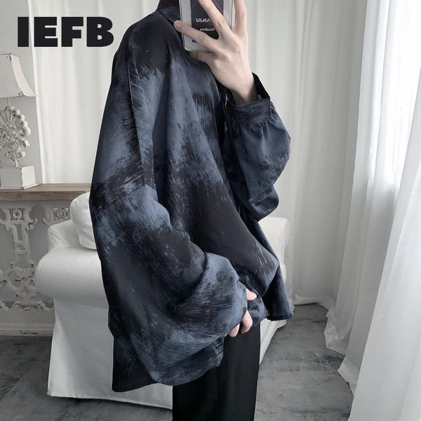 

iefb /men's wear vintage oversize tie-dye printting long sleeve shirt for male 2020 tide new fashionable for male 9y2634, White;black