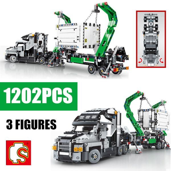 

new sembo block engineering city construction container truck fit technic building blocks toys bricks toys for children kid gift 1008