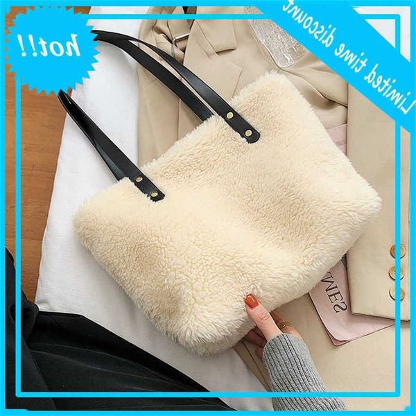 

lamswol shoulder bags for women 2021 winter baking soft pluche faux fur towels and wallets lady casual high capacity hand bag