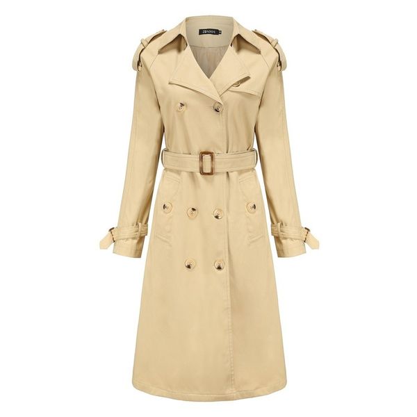 

autumn trench coat for waist belt fashion classic solid color jacket long sleeve lapel women coats kg-66, Tan;black