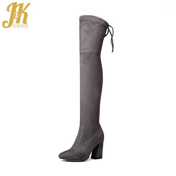 

jk latest big size 34-43 flock woman over the knee boot thick high heel lady long boot fashion female shoes women1, Black