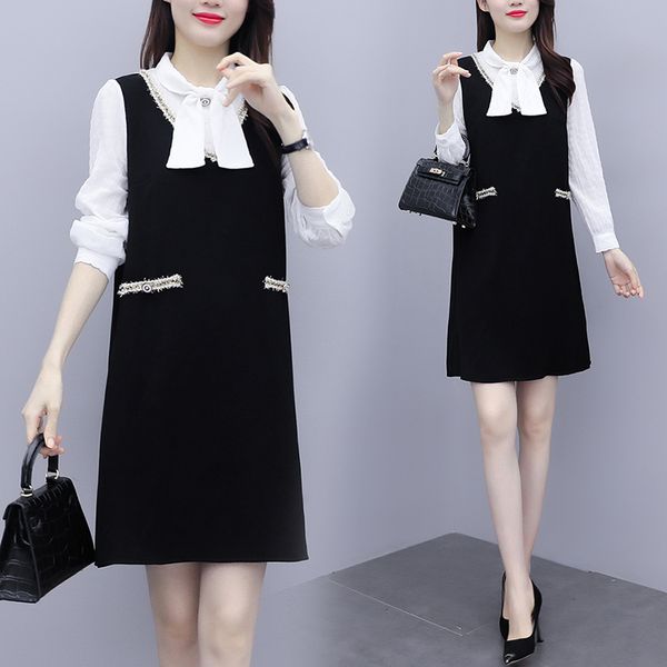 

womens business plus size dressed fat ladies work in black white sleeves long dresses gegp, Black;gray