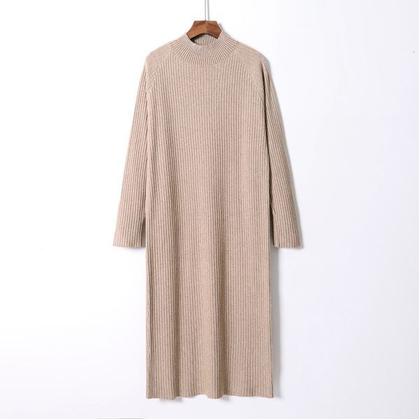 

2021 new chic oversize thick long women half-high autumn winter straight sweater female casual loose knit dress s70s 6dk1, White;black