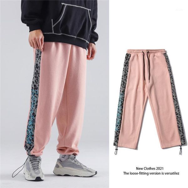 

men's sweatpants trousers 2021 spring new leopard print side stripe hip hop joggers casual streetwear drawstring men women pants1, Black