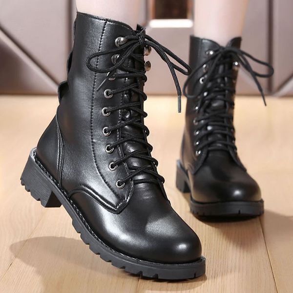 

fashion leather pu motorcycle female winter women shoes booties mid-calf boots botas mujer plus size 43, Red;white
