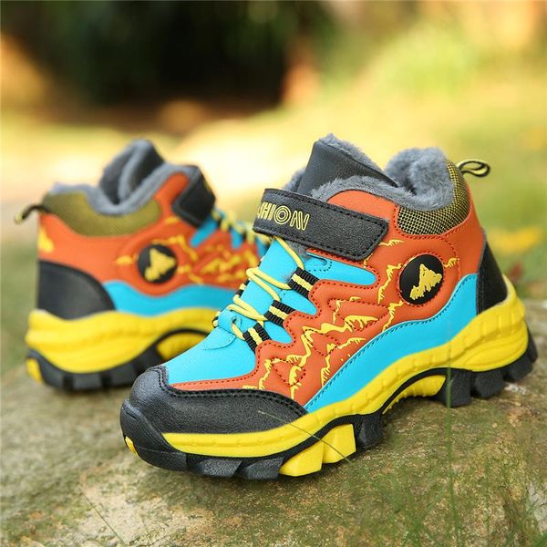 

коренастые кроссовки мальчики обувь детские тренеры ходить ботинки зима кожаные теплые меховые спортивные туфли бренда детей повседневная об, Black